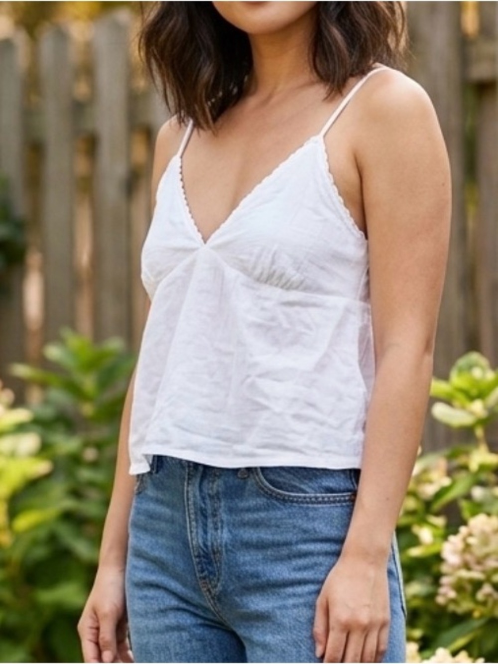Wild Fable White Slim Fit Baby Doll Lace Trim Camisole Size Medium